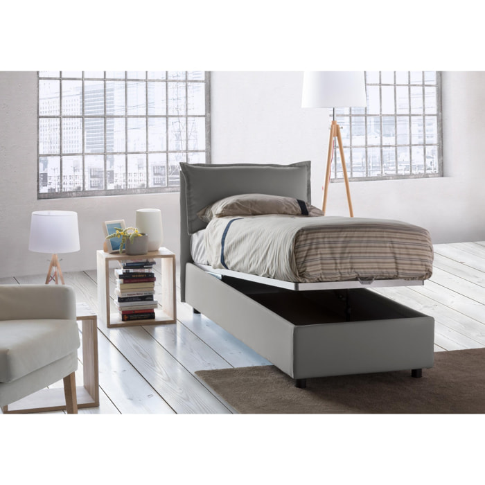 Letto singolo Carolina, Letto contenitore con rivestimento in tessuto, 100% Made in Italy, Apertura frontale, con materasso Cm 80x190 incluso, Grigio