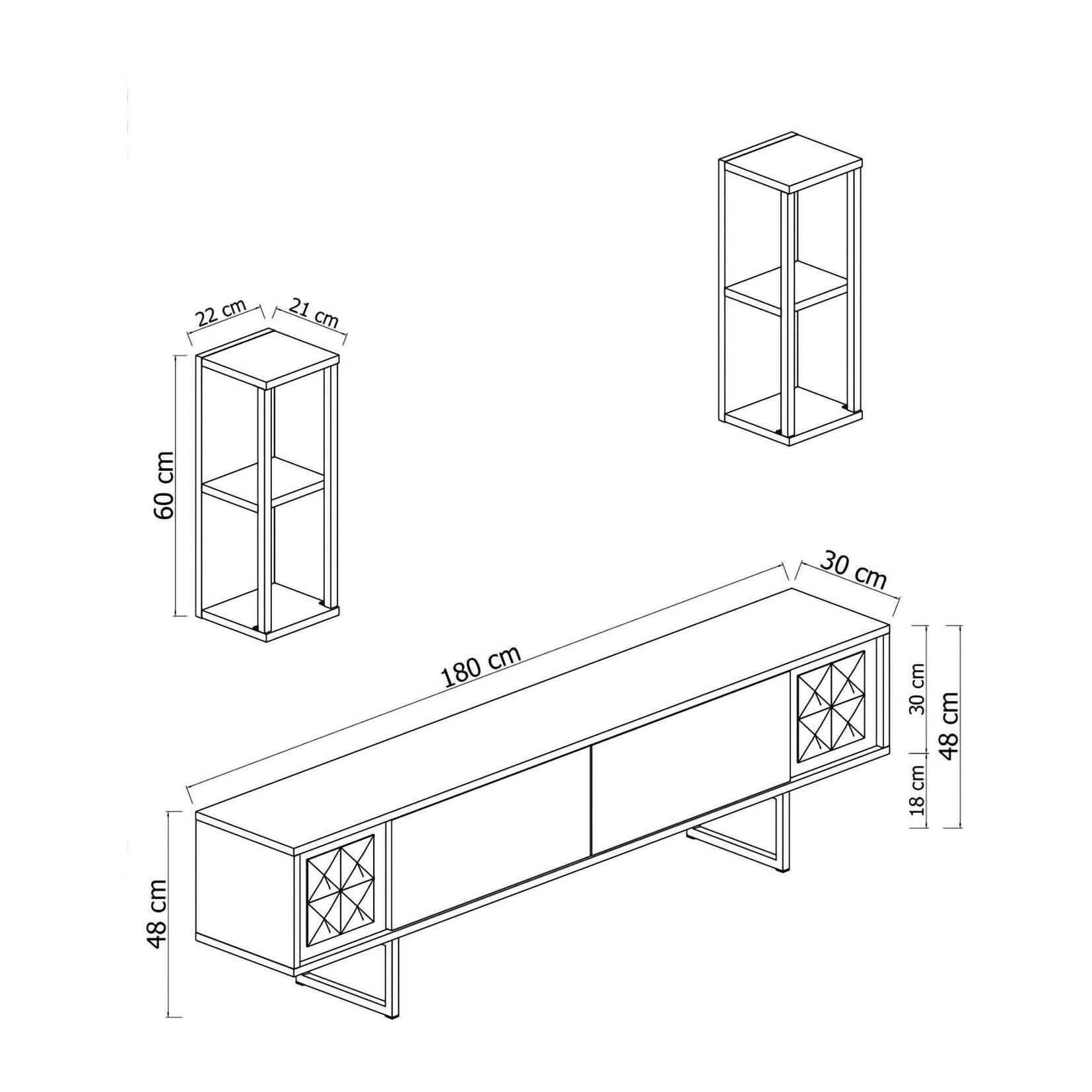 Mobile porta TV Dfantin, Credenza da soggiorno, Armadio basso per TV, Base parete attrezzata, 180x30h48 cm, Bianco e Nero