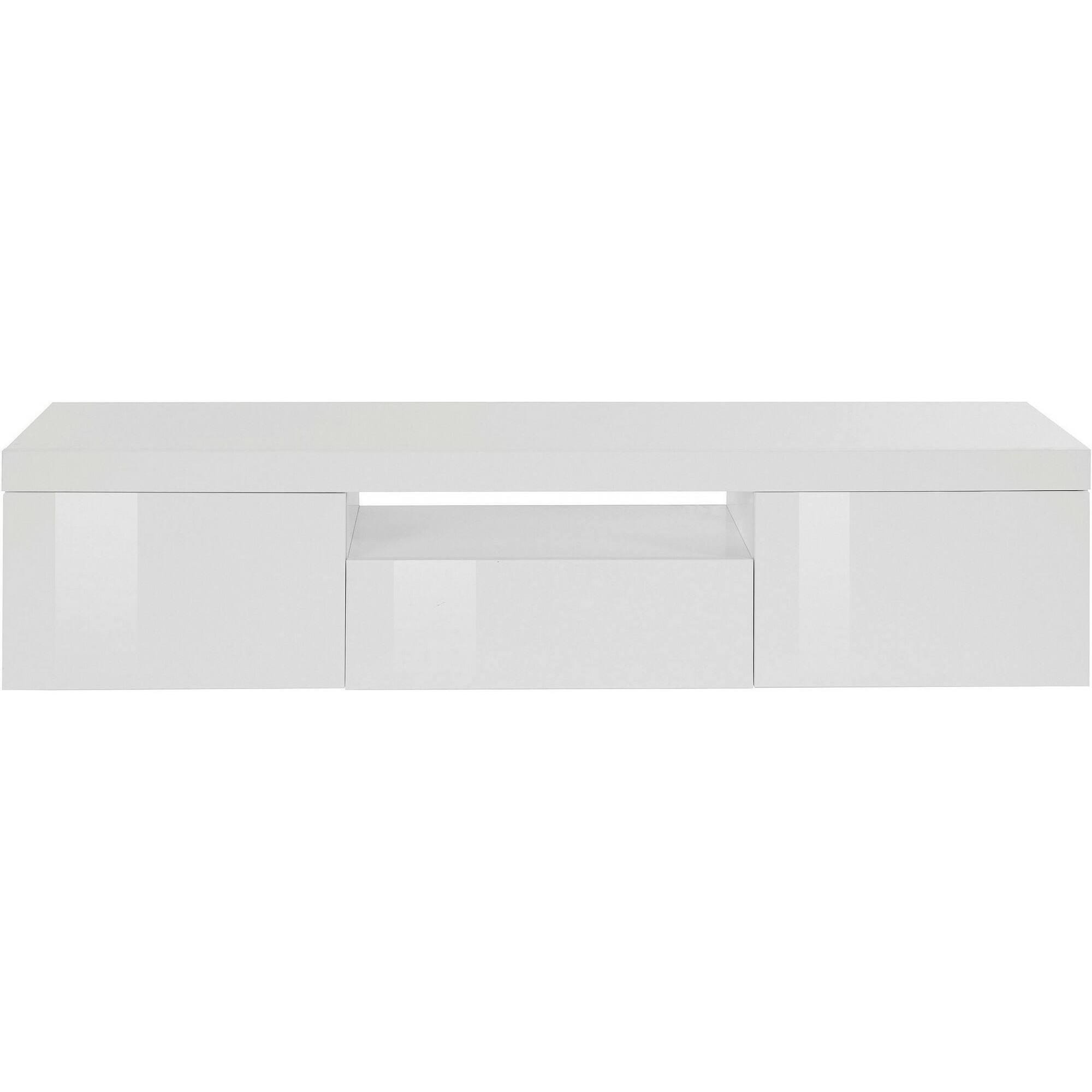 Mobile porta TV Dcorradin, Credenza bassa da soggiorno a 3 ante, Base porta TV, 160x40h35 cm, Bianco lucido