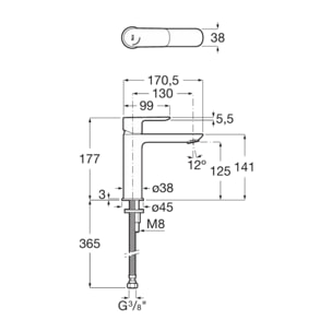 Cala mitigeur de lavabo à levier, sans vidage, chrome (A5A336EC00)