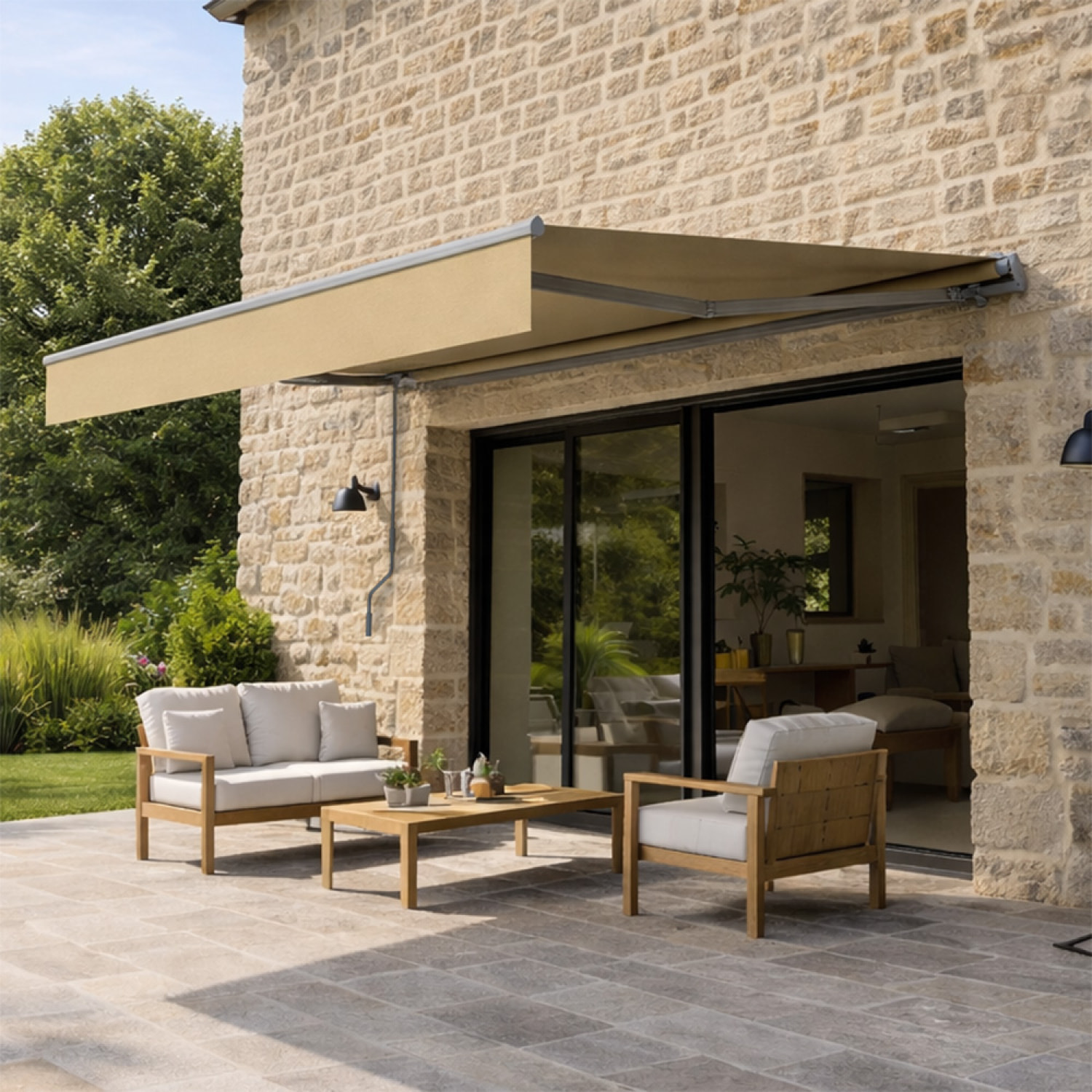 TULLY Store banne manuel 2,95 x 2,5 m en aluminium avec toile taupe