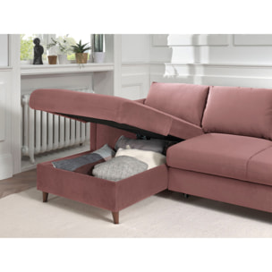 Brooke - canapé d'angle gauche - convertible avec coffre - 4 places - en velours - Rose