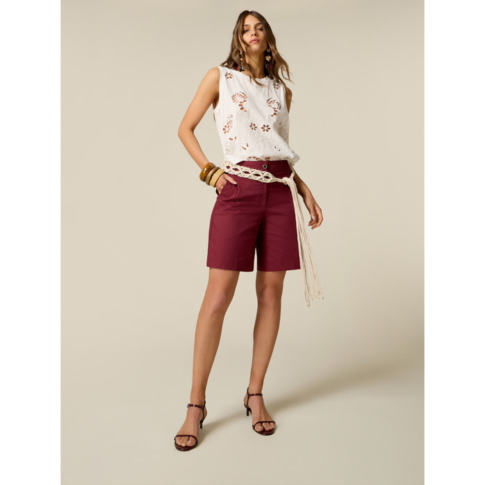 Oltre - Bermuda in gabardine misto cotone - Bordeaux
