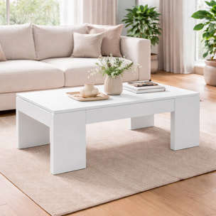 Tavolino Da Caffè Sollevabile Tavolo Da Salotto Rialzabile Salvaspazio Per Mangiare O Lavorare Dal Divano Con Piano Rialzabile 100 x 50 x 42 Cm Bianco