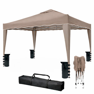 Gazebo Pieghevole 3x4 M in Acciaio con Telo Idrorepellente 160 g/m² Anti-UV Struttura Robusta Apertura Rapida con Borsa e 4 Sacche Tortora