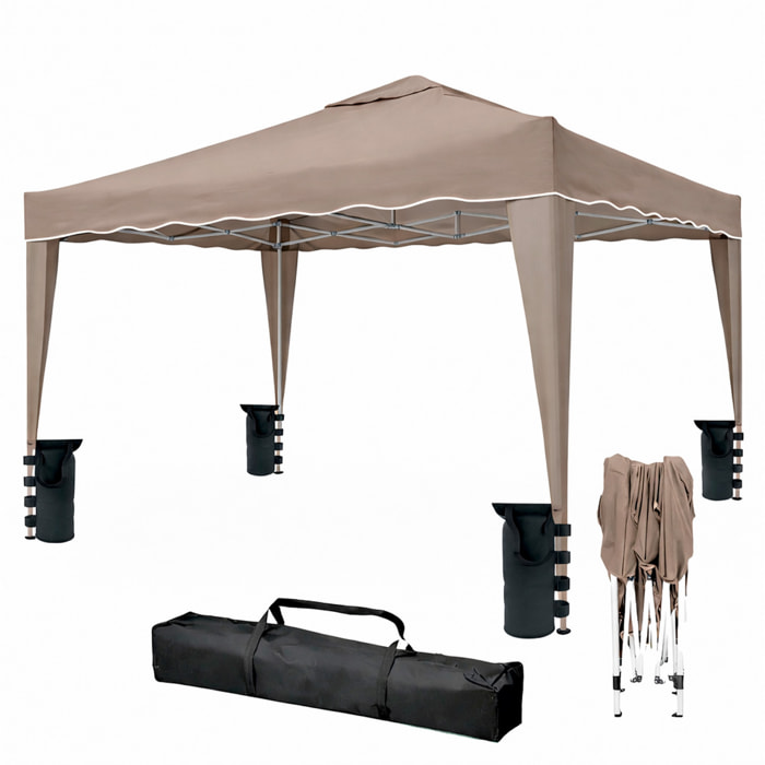 Gazebo Pieghevole 3x4 M in Acciaio con Telo Idrorepellente 160 g/m² Anti-UV Struttura Robusta Apertura Rapida con Borsa e 4 Sacche Tortora