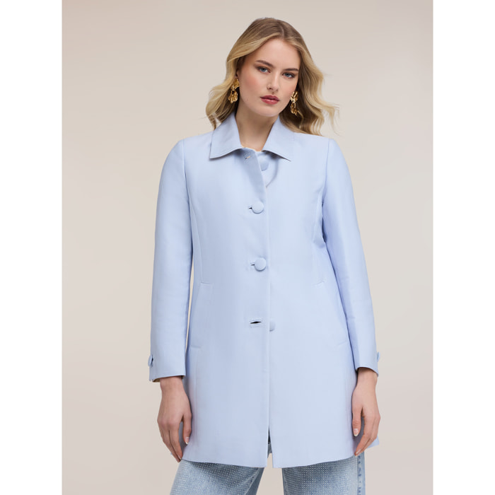 Motivi - Cappotto in raso di cotone - Azzurro