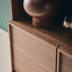 Etagères bibliothèque effet bois noyer 2 portes 5 niveaux - L 80 x P 35 x H 160cm - Kuba