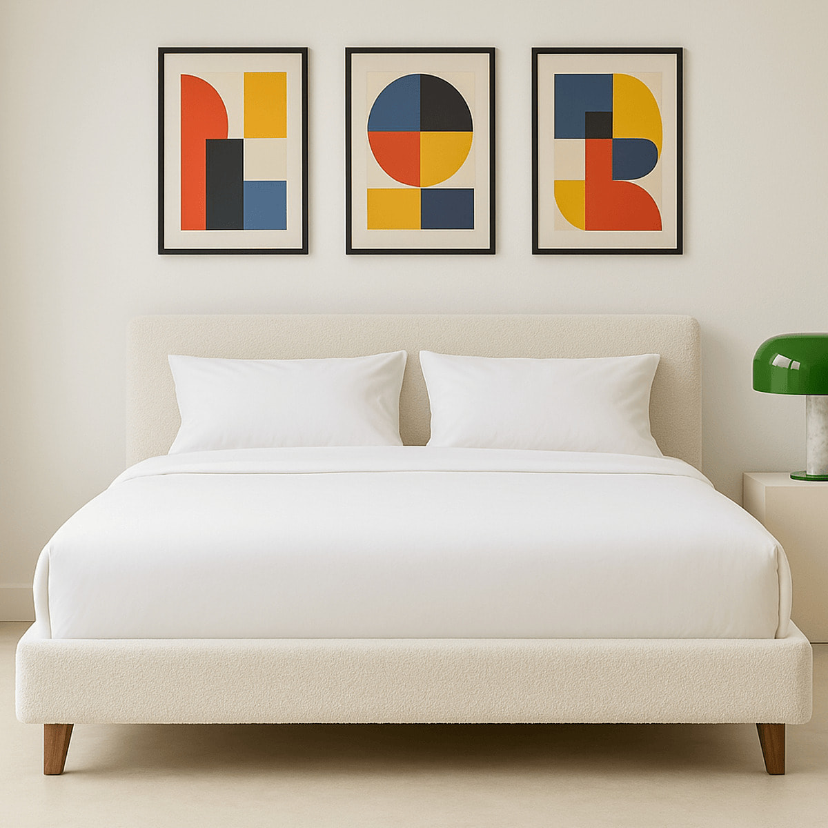 Lit avec tête de lit en tissu bouclé - MILO