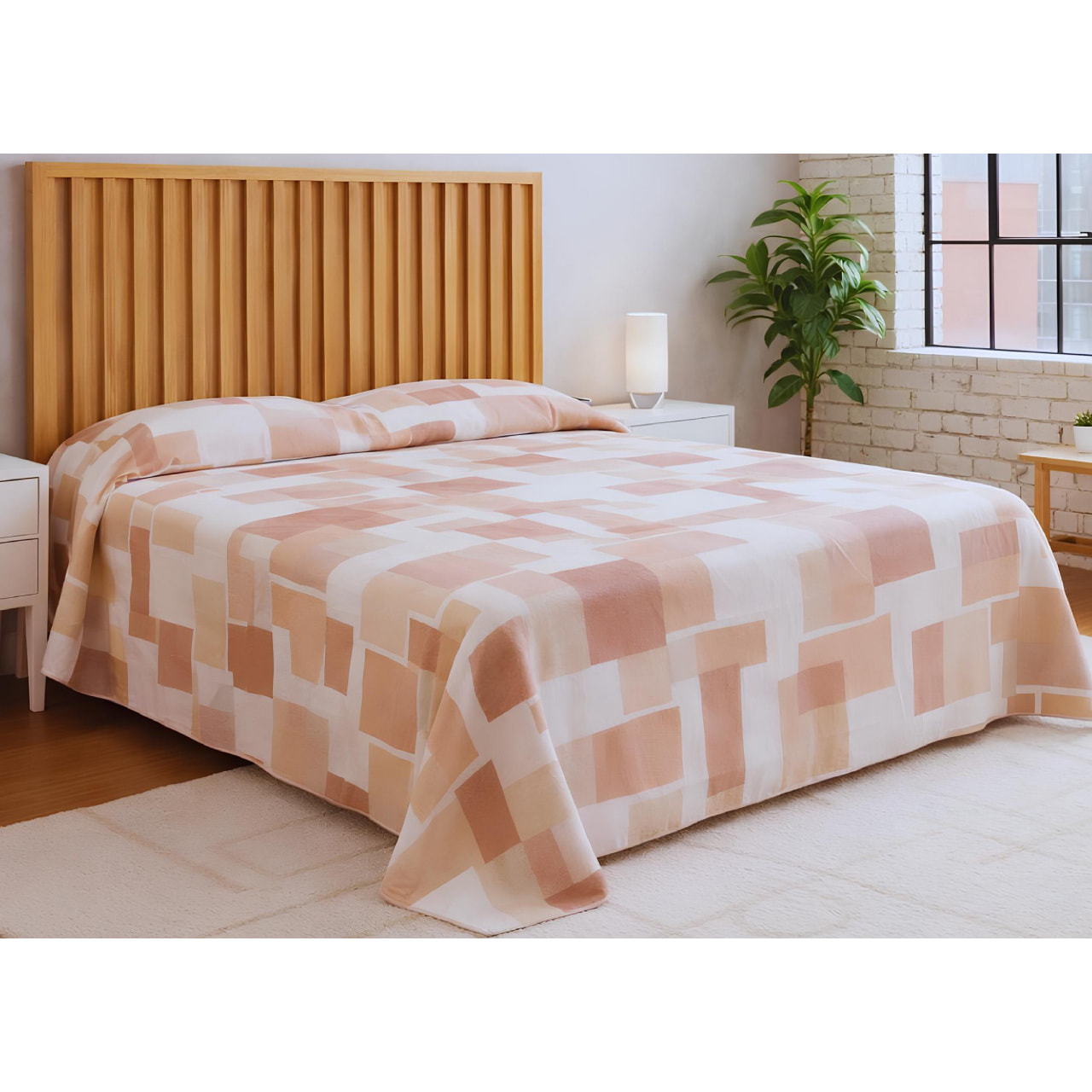 Copriletto Piquet 100% Cotone Made in Italy Fantasia Geometrica Disegno Brick Arancio