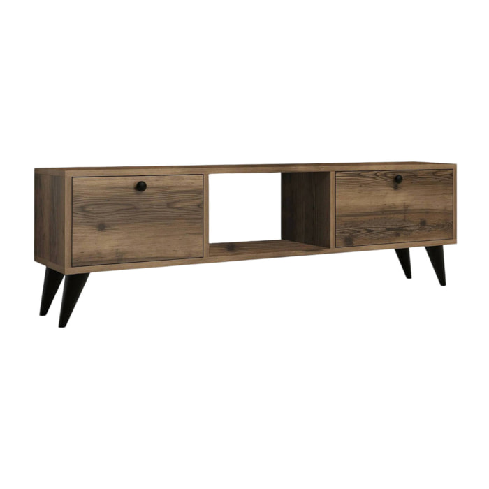 Mobile porta TV Bloem, Credenza da soggiorno, Armadio basso per TV, Base parete attrezzata, 138x30 h43 cm, Noce e Nero