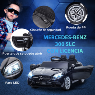 Coche Eléctrico para Niños de +3 Años, Mercedes SLC 300, Coche Eléctrico 12V, con Mando a Distancia 2,4 G, Ruedas Traseras con Suspensión, Faros LED, Música, USB, Motor Doble, Negro