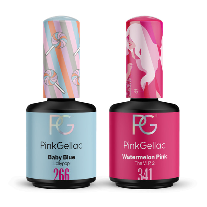 Set vernis semi-permanent - 2 x 15ml Bleu Baby & Rose Pastèque