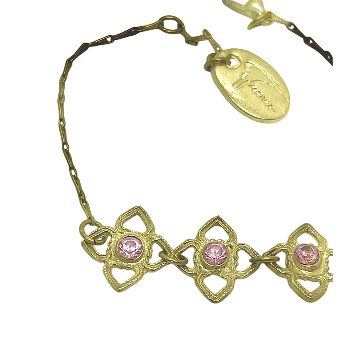 Pulsera Mismy dorado Tres flores y cristal SW color rosa