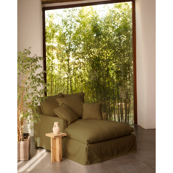 Sillón de algodón y lino color verde de 115x170cm Alto: 73 Largo: 170 Ancho: 115