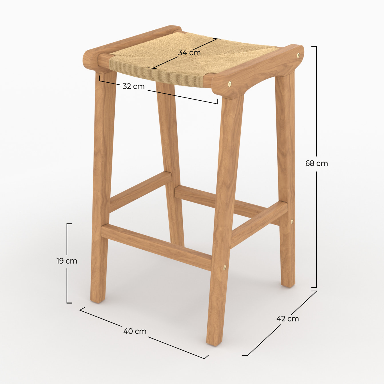 Tabouret pour îlot central Kuna 68 cm en teck et rotin