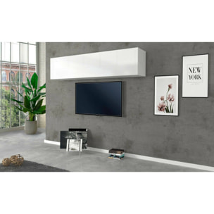 Mobile pensile Anette, Armadio multiuso, Mobiletto a muro, 100% Made in Italy, cm 180x30h40, Bianco lucido