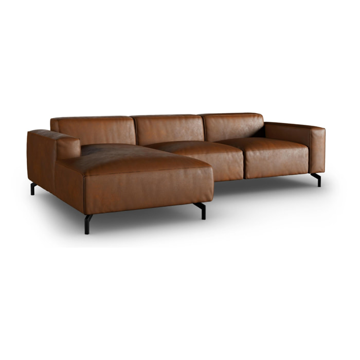 Canapé d'angle gauche ''Paradis'' 4 places en cuir véritable marron