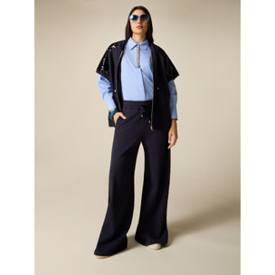 Oltre - Pantalones palazzo de felpa con lentejuelas - Azul