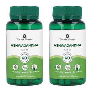 PLANETA HUERTO | Pack 2x Ashwagandha KSM-66 Ecológica 60 cápsulas – Ashwagandha Suplemento adaptógeno premium para reducir el estrés, mejorar la vitalidad, la concentración y la calidad del sueño