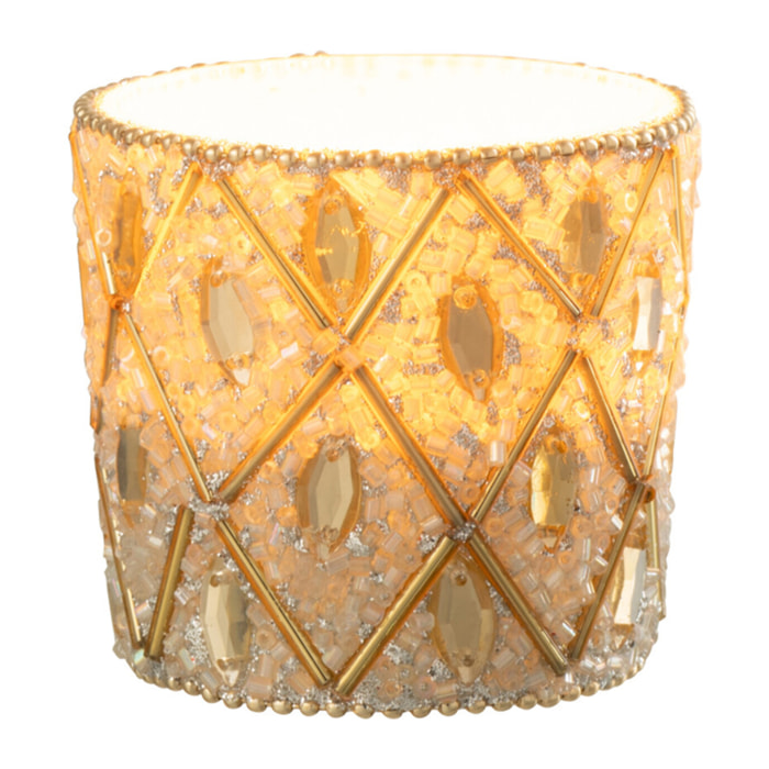 J-Line photophore - verre/Perles - blanc/or - small