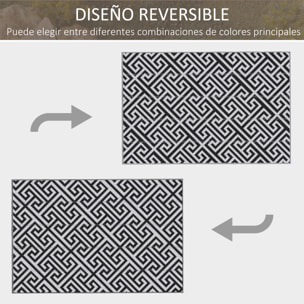 Alfombra de Exterior 182x274 cm Alfombra Reversible con Patrón Geométrico Impermeable para Terraza Balcón Patio Camping Playa Blanco y Negro