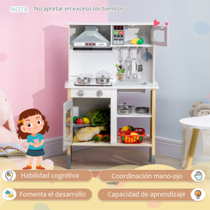 Cocina de Juguete Madera para Niños +3 Años con Altura Ajustable 60x30,5x93,2 cm