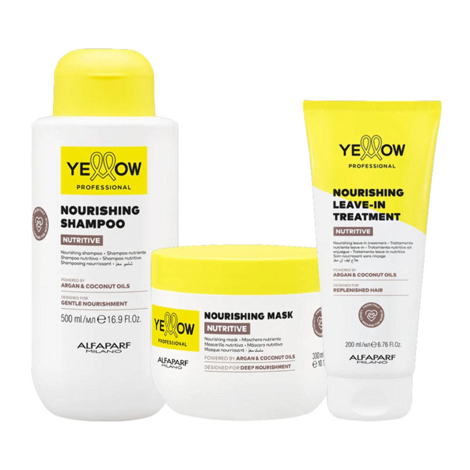 ALFAPARF Yellow Kit Nutritive Nourishing Shampoo 500ml + Mask 300ml + Treatment Leave In 200ml