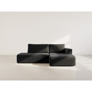 Topaze - canapé d'angle droit 4 places convertible avec coffre en velours côtelé - Noir