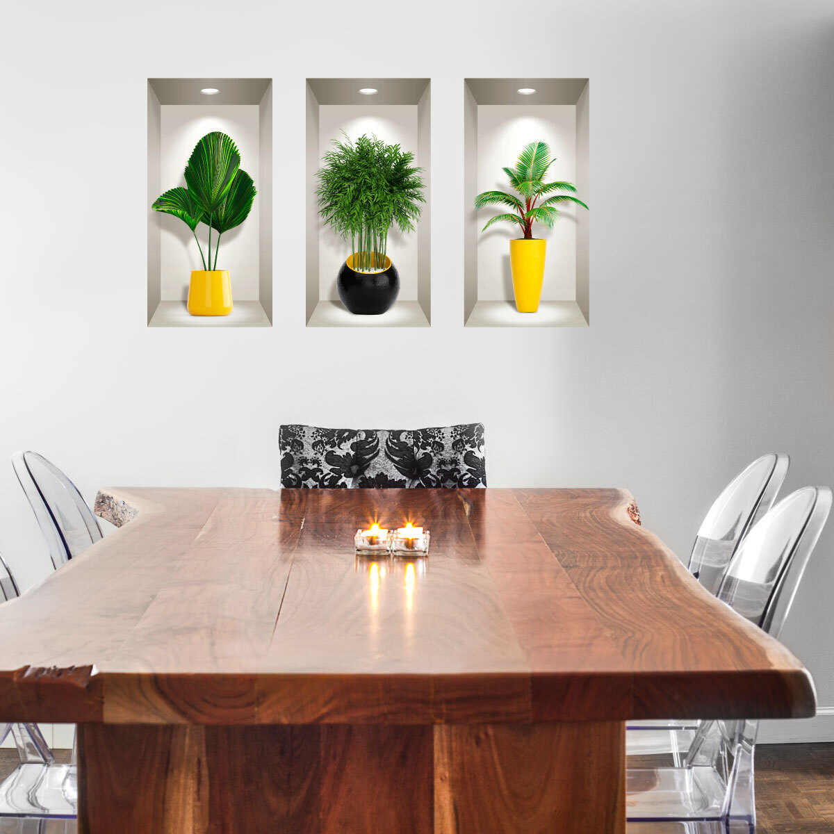 Stickers muraux 3D | Sticker Mural Autocollant effet 3D plantes tropicales - Stickers adhésifs 3D Chambre Salon Trompe l'oeil