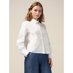 Oltre - Camicia boxy con ricami - Bianco