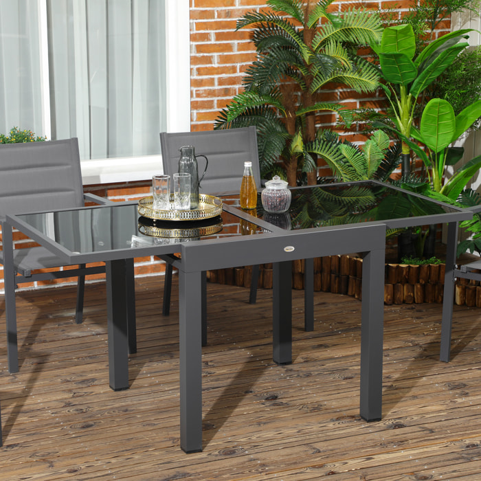 Mesa de Jardín Extensible de Aluminio Mesa de Comedor Rectangular con Encimera de Vidrio Templado Carga 50 kg para Terraza 80-160x80x75 cm Negro