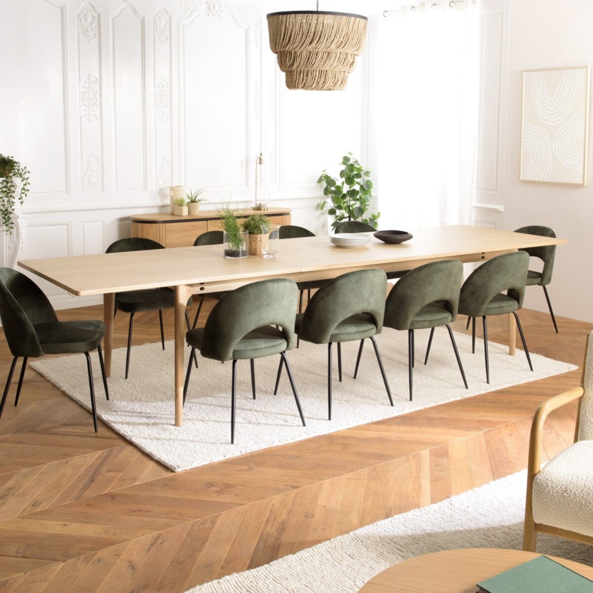 MAXENCE - Table à manger ext. 250/350x100cm naturelle pieds chêne MAXENCE