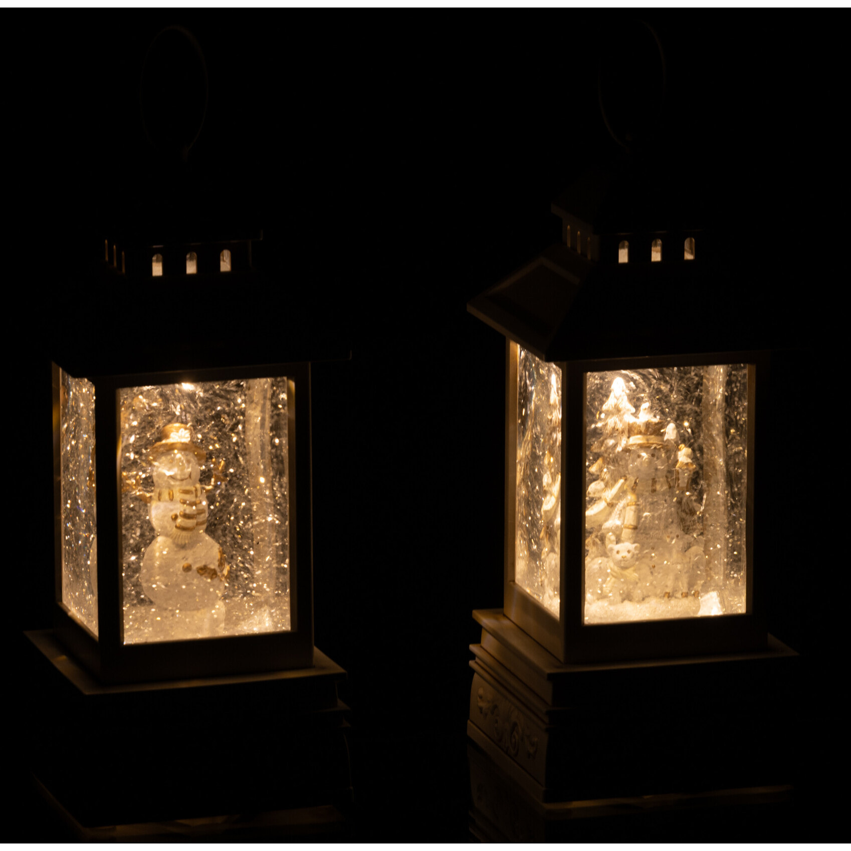 J-Line boule de neige Lanterne Bonhomme De Neige - plastique - blanc - 2 pcs