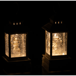 J-Line boule de neige Lanterne Bonhomme De Neige - plastique - blanc - 2 pcs