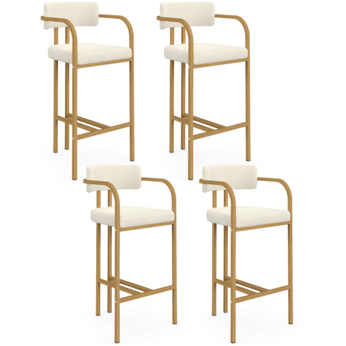 Tabourets de bar Elsa bouclette blanche pieds effet bois - lot de 4