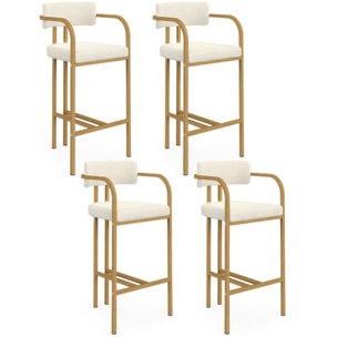 Tabourets de bar Elsa bouclette blanche pieds effet bois - lot de 4