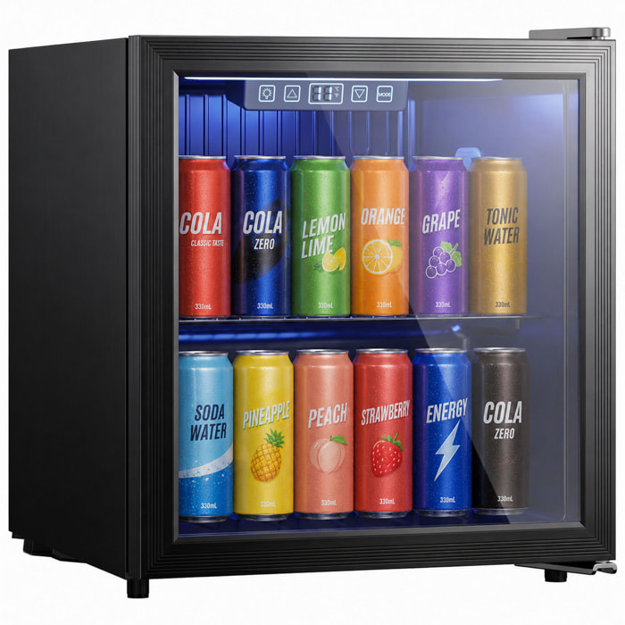 Frigorífico de Bebidas 50 L, Mini Nevera con Puerta de Vidrio Doble, Iluminación LED, Estante Ajustable, 2-18℃, para 48 Latas, Nevera Pequeña para Refrescos, Cerveza y Vino