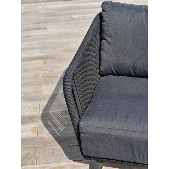 BIARRITZ - Salon bas de jardin 5 places en aluminium et corde tissée