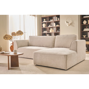 Canapé d'angle droit design en tissu effet velours texturé gris 3 places GRAMMY