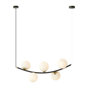 Lampada a sospensione Ritz in acciaio nero e vetro opalino