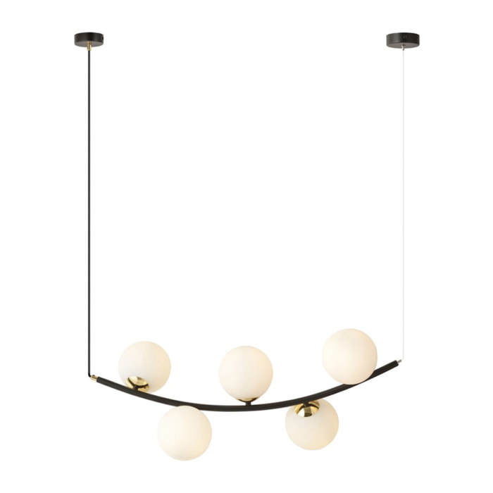 Lampada a sospensione Ritz in acciaio nero e vetro opalino