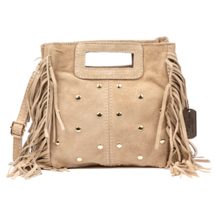 Barbata bolso bandolera mujer. Piel auténtica Gamuza con tachuelas decorativas.
