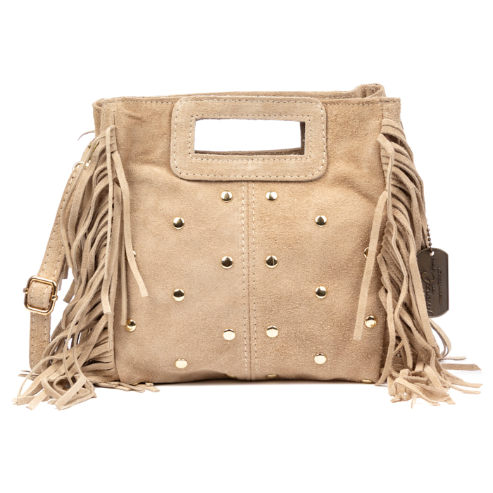 Barbata bolso bandolera mujer. Piel auténtica Gamuza con tachuelas decorativas.