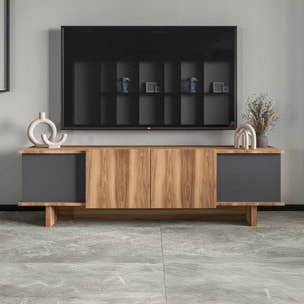 FALLS Meuble TV design avec placards aspect bois et gris anthracite 180cm