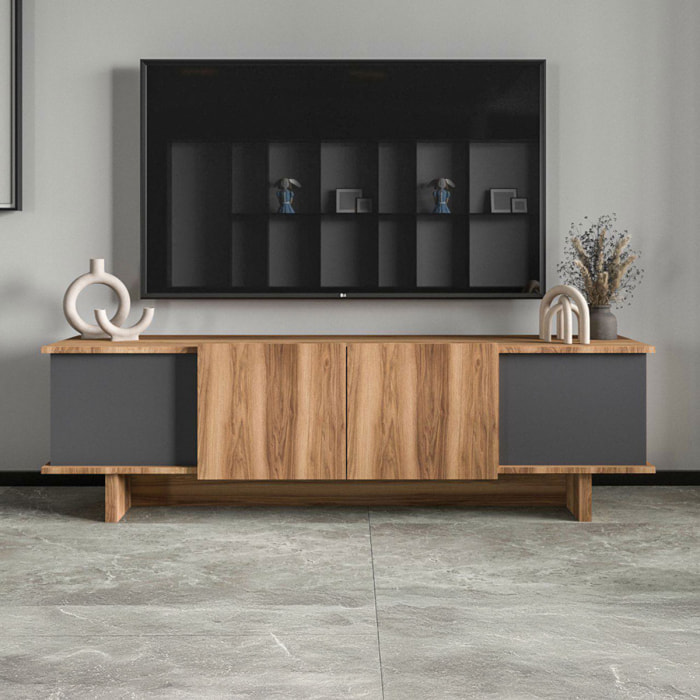 FALLS Meuble TV design avec placards aspect bois et gris anthracite 180cm