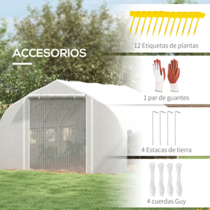 Invernadero de Túnel 4x3x2 m Invernadero de Jardín con Puerta de Malla y 8 Ventanas Invernadero de Huerto con Techo Puntiagudo Persianas y Enrollables para Cultivos Plantas Verduras Blanco