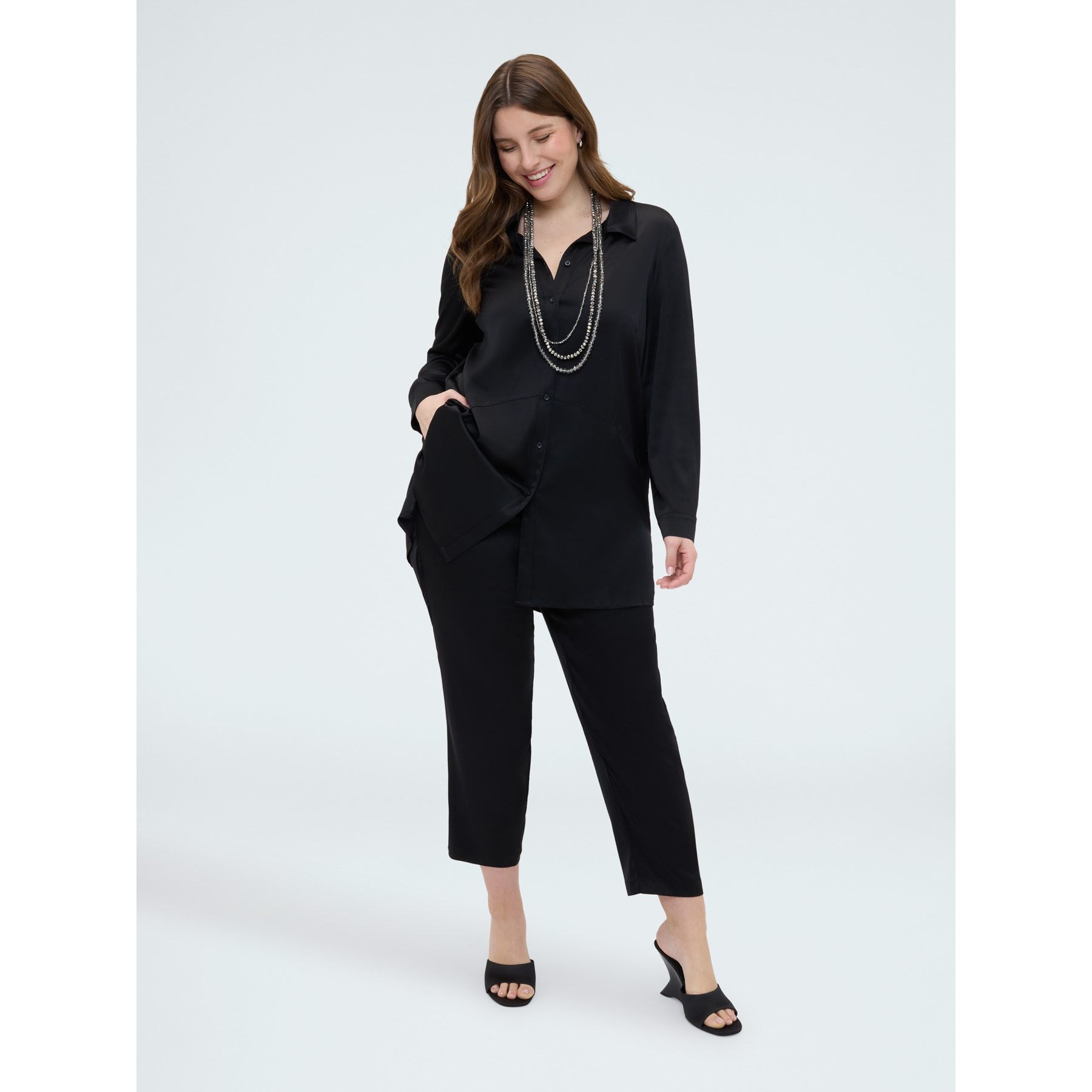 Fiorella Rubino - Joggers de raso elástico - Negro