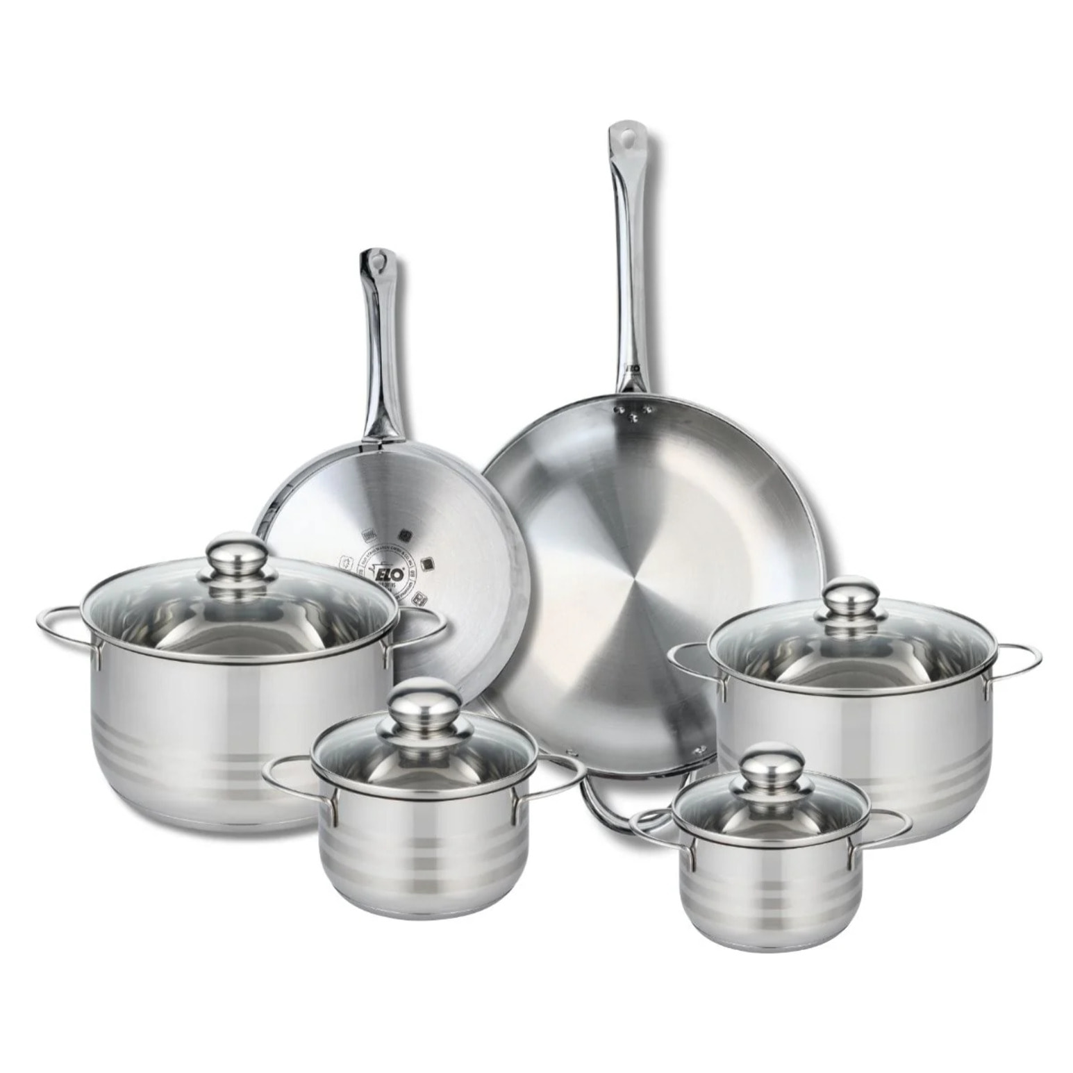 Ensemble de 2 Poêles de cuisson 24 et 32 cm et 4 faitouts 14, 16, 20 et 24 cm Elo Profi Brillant