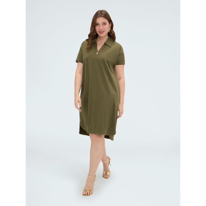 Fiorella Rubino - Vestido con cuello polo y botón joya - Verde militare